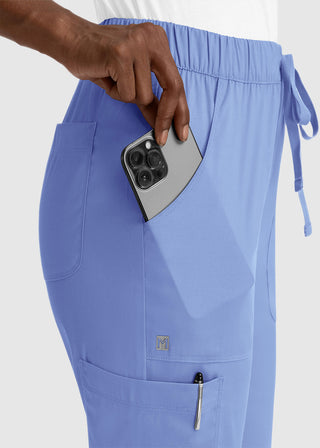 Maevn Matrix Women's Drawstring Elastic Waistband Cargo Scrub Petite Pants