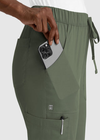 Maevn Matrix Women's Drawstring Elastic Waistband Cargo Scrub Petite Pants