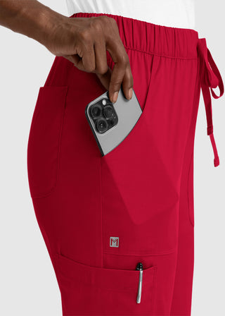 Maevn Matrix Women's Drawstring Elastic Waistband Cargo Scrub Petite Pants