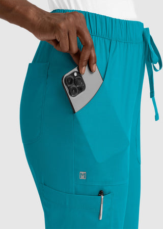 Maevn Matrix Women's Drawstring Elastic Waistband Cargo Scrub Petite Pants