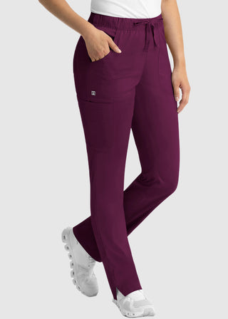 Maevn Matrix Women's Drawstring Elastic Waistband Cargo Scrub Petite Pants