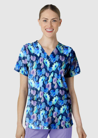Wink Scrubs Wink Women's Fitted V-Neck Print Scrub Top in Flower Meadow
