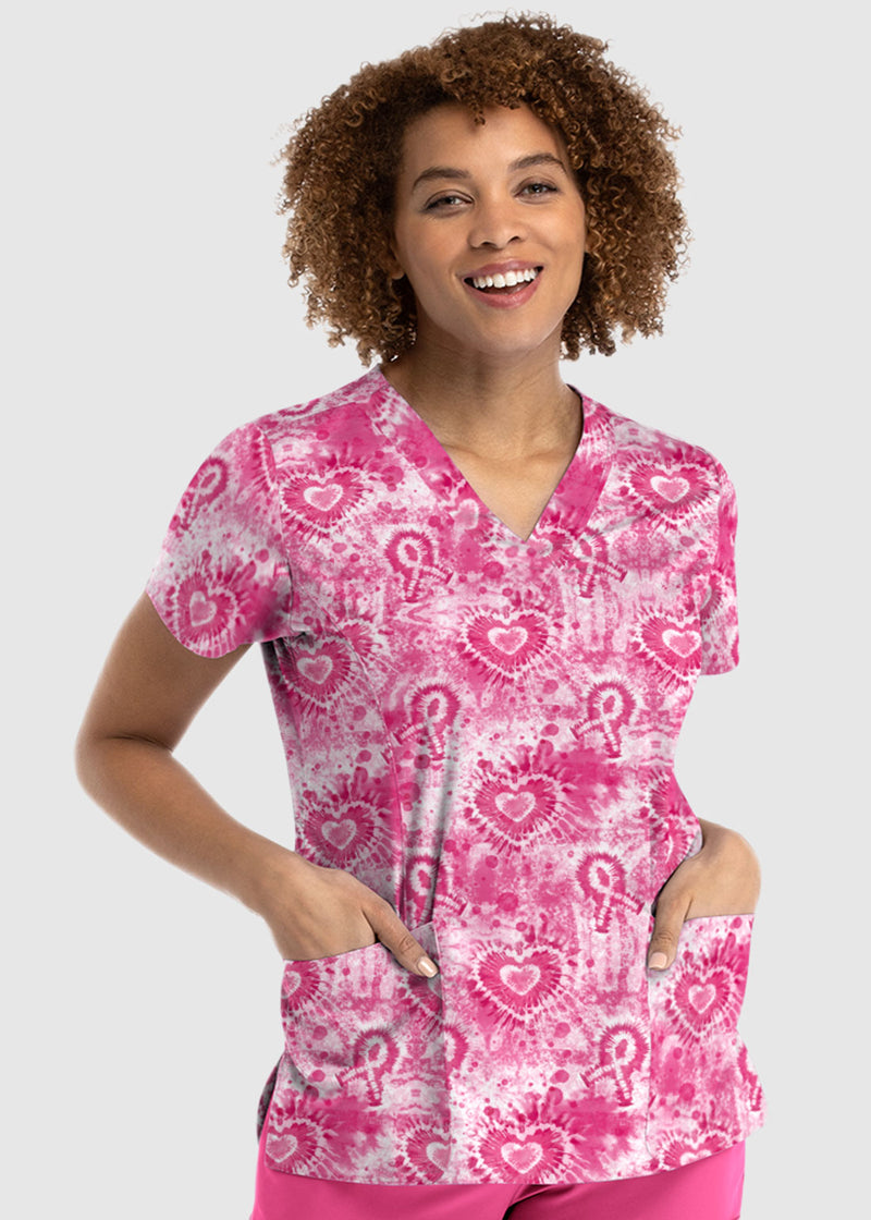 Maevn Women's Pink Strength Printed V-Neck Top