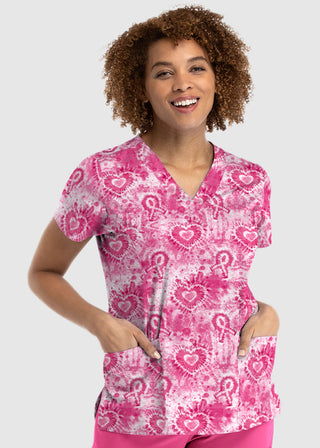 Maevn Women's Pink Strength Printed V-Neck Top