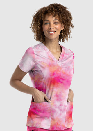 Maevn Women's Tie Dye Sunrise  Printed V-Neck Top