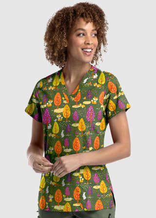 Maevn Women's Forest Friends Printed  V-Neck Top