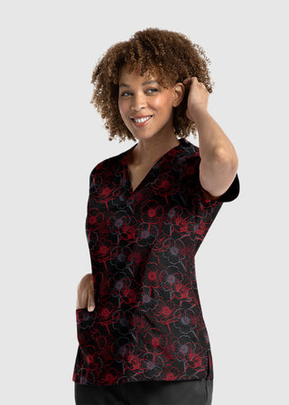 Maevn Women's Midnight Poppies Printed V-Neck Top