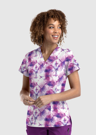 Maevn Women's Strectch V-Neck Print in Mystic Scrub Top