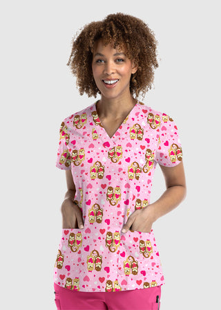 Maevn Women's Strectch V-Neck Print in Otterly In Love Scrub Top