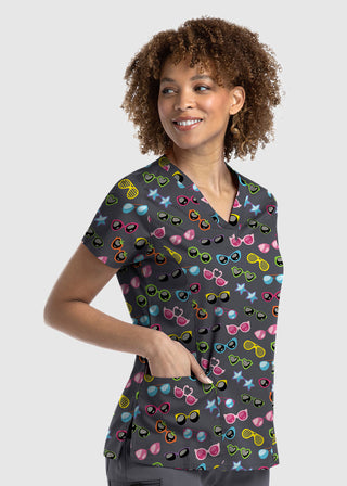 Maevn Women's Strectch V-Neck Print in Sweet Shades Scrub Top