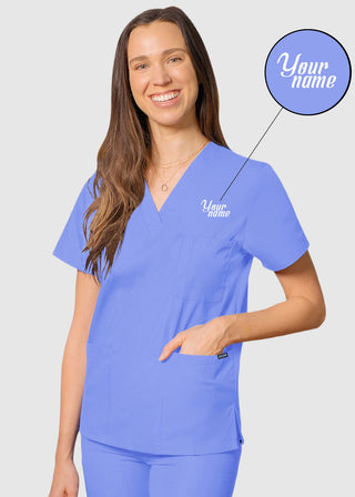 Free Embroidery Unisex V-Neck Three Pockets Nursing Scrub Top