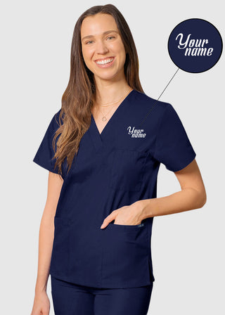Free Embroidery Unisex V-Neck Three Pockets Nursing Scrub Top