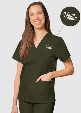 Free Embroidery Unisex V-Neck Three Pockets Nursing Scrub Top
