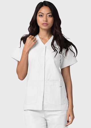 Adar Women's Double Pocket Snap-Front Solid Scrub Top