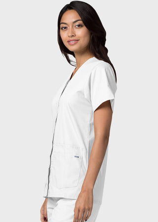 Adar Women's Double Pocket Snap-Front Solid Scrub Top