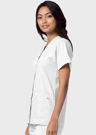 Adar Women's Double Pocket Snap-Front Solid Scrub Top