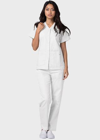 Adar Women's Double Pocket Snap-Front Solid Scrub Top