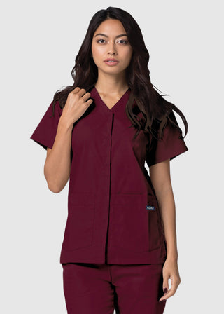 Adar Women's Nurses Double Pocket Snap Front Scrub Top