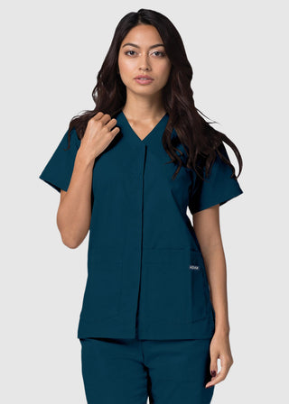 Adar Women's Nurses Double Pocket Snap Front Scrub Top