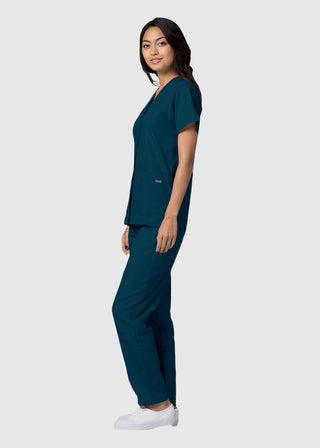Adar Women's Nurses Double Pocket Snap Front Scrub Top