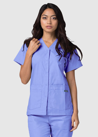 Adar Women's Nurses Double Pocket Snap Front Scrub Top