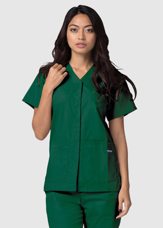 Adar Women's Nurses Double Pocket Snap Front Scrub Top