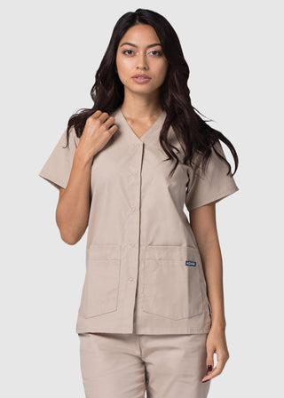 Adar Women's Nurses Double Pocket Snap Front Scrub Top