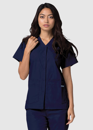 Adar Women's Nurses Double Pocket Snap Front Scrub Top