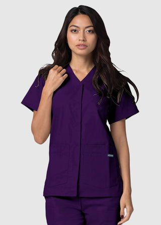 Adar Women's Nurses Double Pocket Snap Front Scrub Top