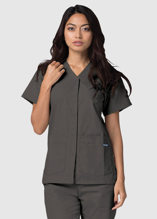 Adar Women's Nurses Double Pocket Snap Front Scrub Top