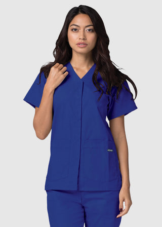 Adar Women's Nurses Double Pocket Snap Front Scrub Top
