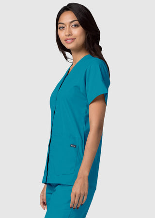 Adar Women's Nurses Double Pocket Snap Front Scrub Top