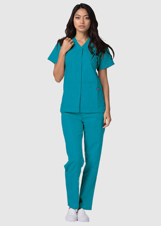 Adar Women's Nurses Double Pocket Snap Front Scrub Top