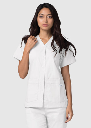 Adar Women's Nurses Double Pocket Snap Front Scrub Top