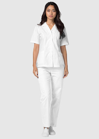 Adar Women Two Pockets Lapel Collared White Scrubs Tops