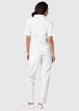 Adar Women Two Pockets Lapel Collared White Scrubs Tops