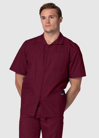 Adar Men Zippered Short Sleeve Multi Pocket Scrub Jacket