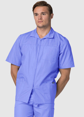 Adar Men Zippered Short Sleeve Multi Pocket Scrub Jacket
