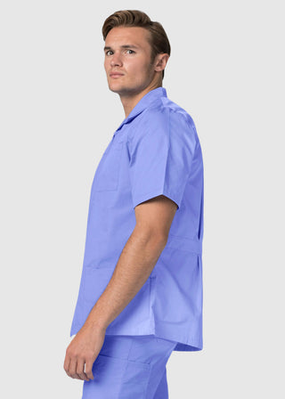 Adar Men Zippered Short Sleeve Multi Pocket Scrub Jacket