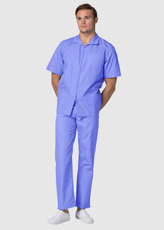 Adar Men Zippered Short Sleeve Multi Pocket Scrub Jacket