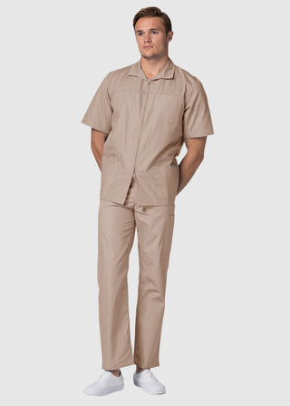 Adar Men Zippered Short Sleeve Multi Pocket Scrub Jacket