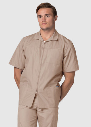Adar Men Zippered Short Sleeve Multi Pocket Scrub Jacket