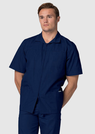 Adar Men Zippered Short Sleeve Multi Pocket Scrub Jacket