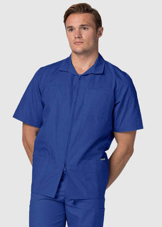 Adar Men Zippered Short Sleeve Multi Pocket Scrub Jacket