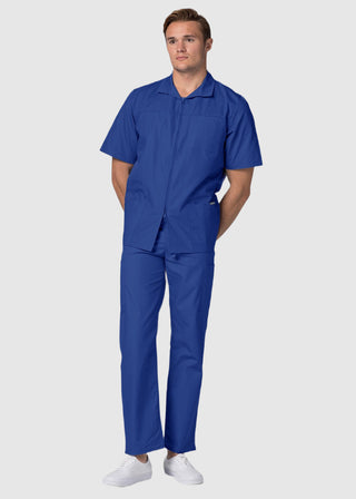 Adar Men Zippered Short Sleeve Multi Pocket Scrub Jacket