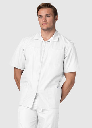 Adar Men Zippered Short Sleeve Multi Pocket Scrub Jacket