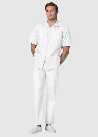 Adar Men Zippered Short Sleeve Multi Pocket Scrub Jacket