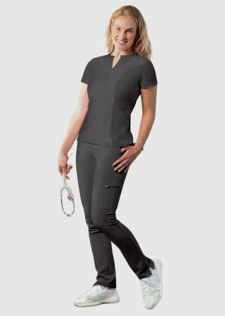 Adar Women's Bib Front Smock V-neck scrub Top