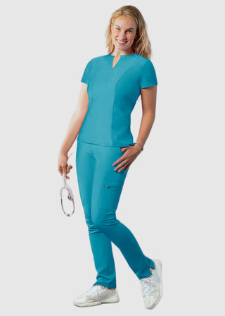 Adar Women's Bib Front Smock V-neck scrub Top