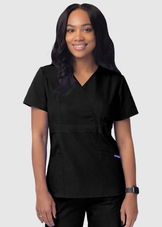 Adar Sivvan Women's Mock Wrap Top And Cargo Pant Scrub Set